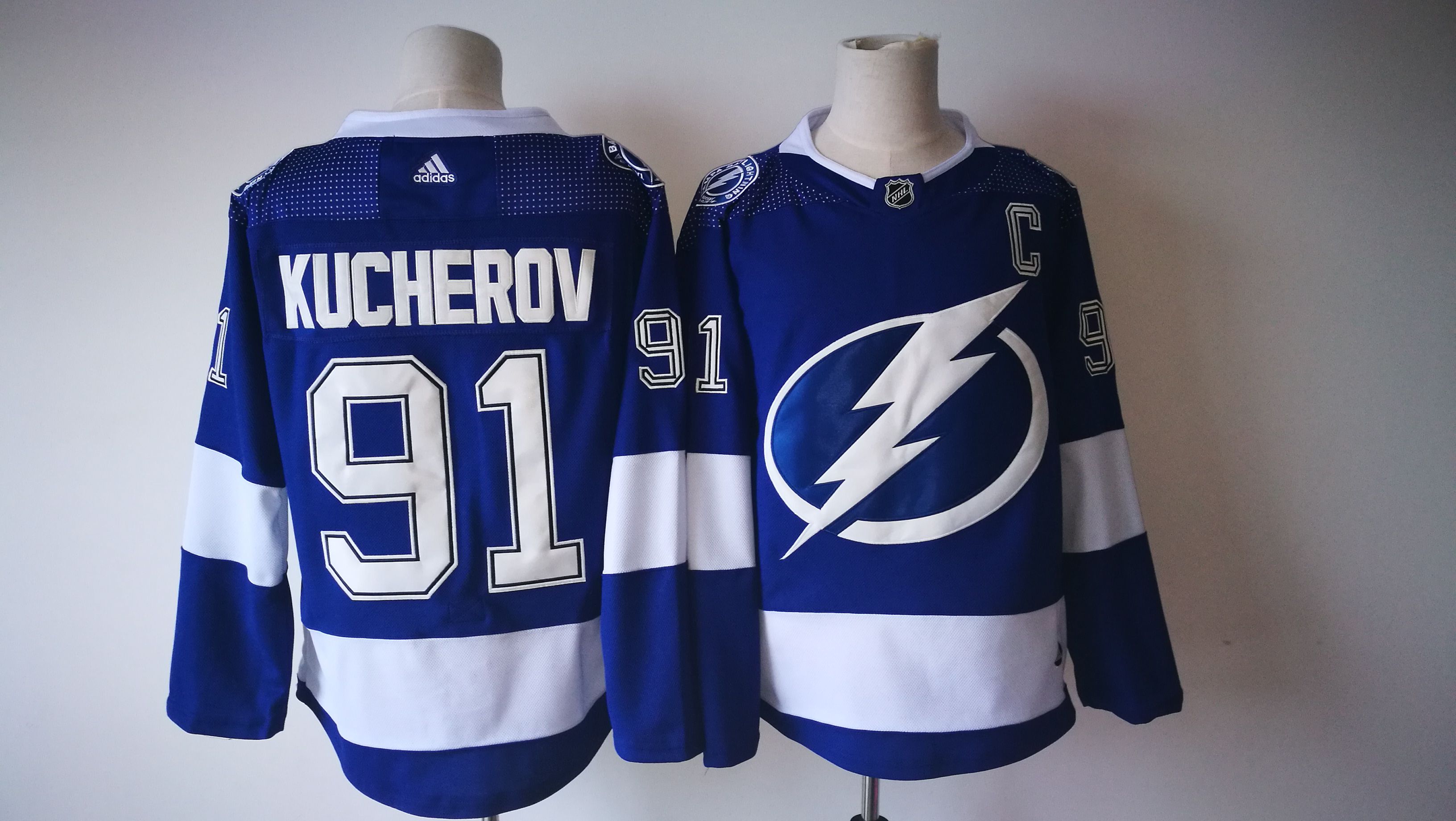 Men Tampa Bay Lightning #91 Kucherov Blue Adidas Hockey Stitched NHL Jerseys->customized ncaa jersey->Custom Jersey